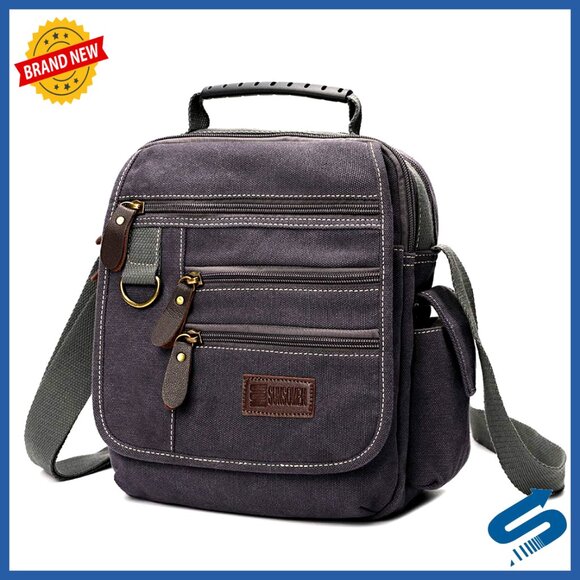 Vintage Canvas Messenger Bag with 12 Pockets Adjustable Strap for Work & Travel